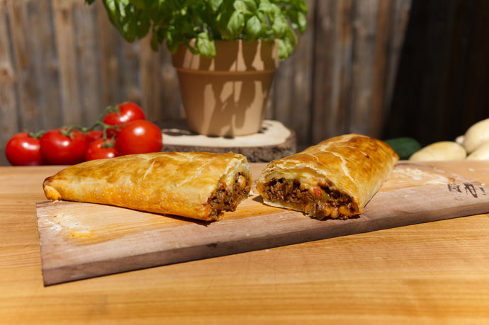 Fleischstrudel mit Baked Beans